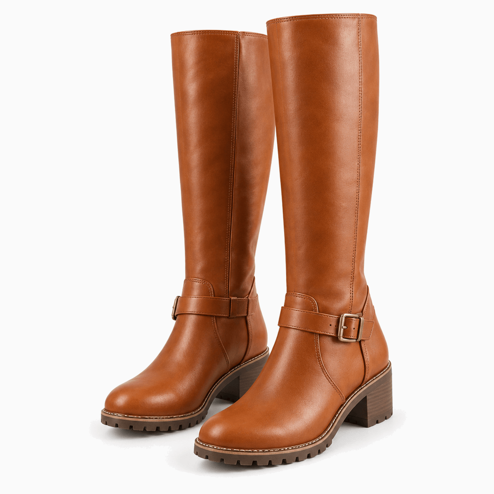 Women's Brown Leather Heeled Boots