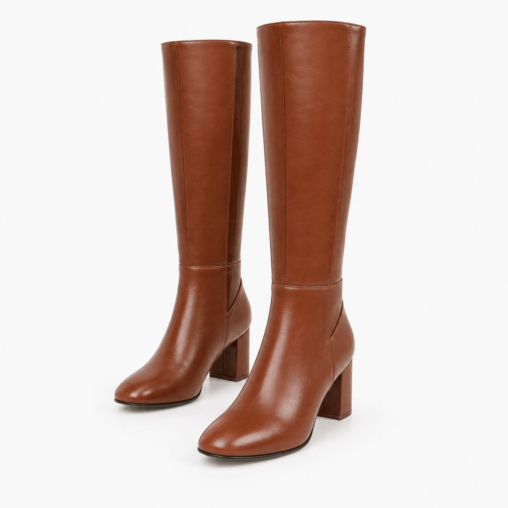 Women's Brown Leather Heeled Boots