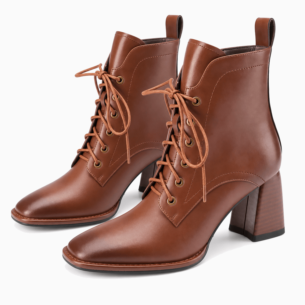 Women's Brown Leather Lace-Up Ankle Boots