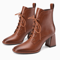 Women's Brown Leather Lace-Up Ankle Boots