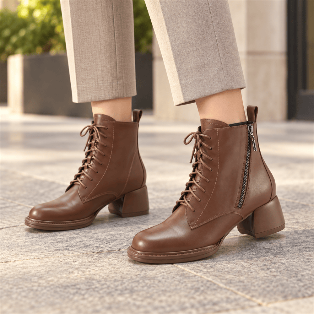 Women's Brown Leather Lace-Up Boots