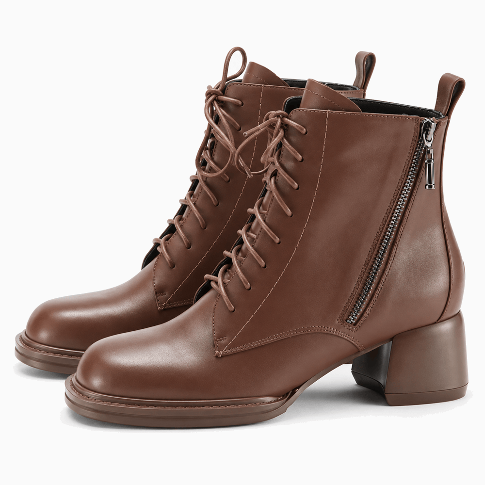 Women's Brown Leather Lace-Up Boots