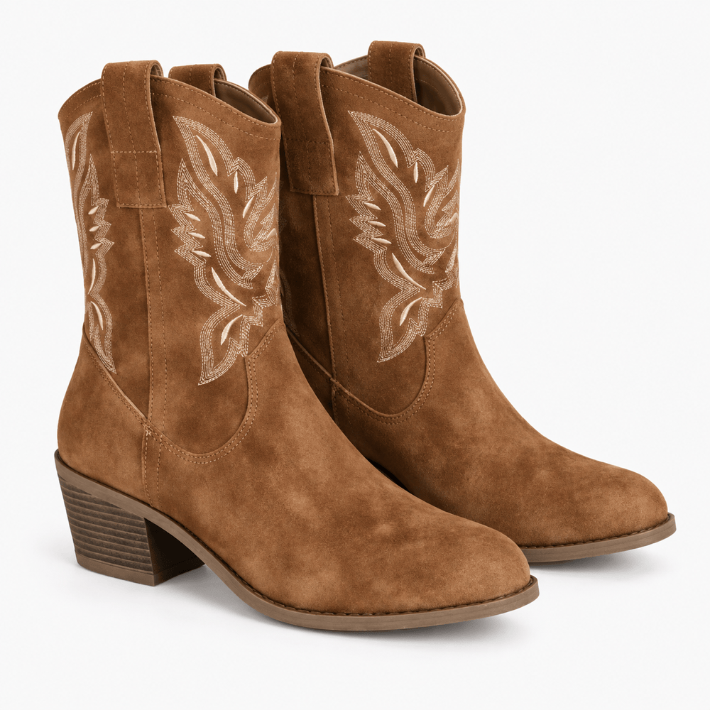 Women's Brown Leather Western Ankle Boots