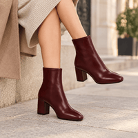 Women's Burgundy Leather Heeled Ankle Boots