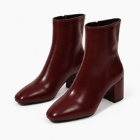 Women's Burgundy Leather Heeled Ankle Boots