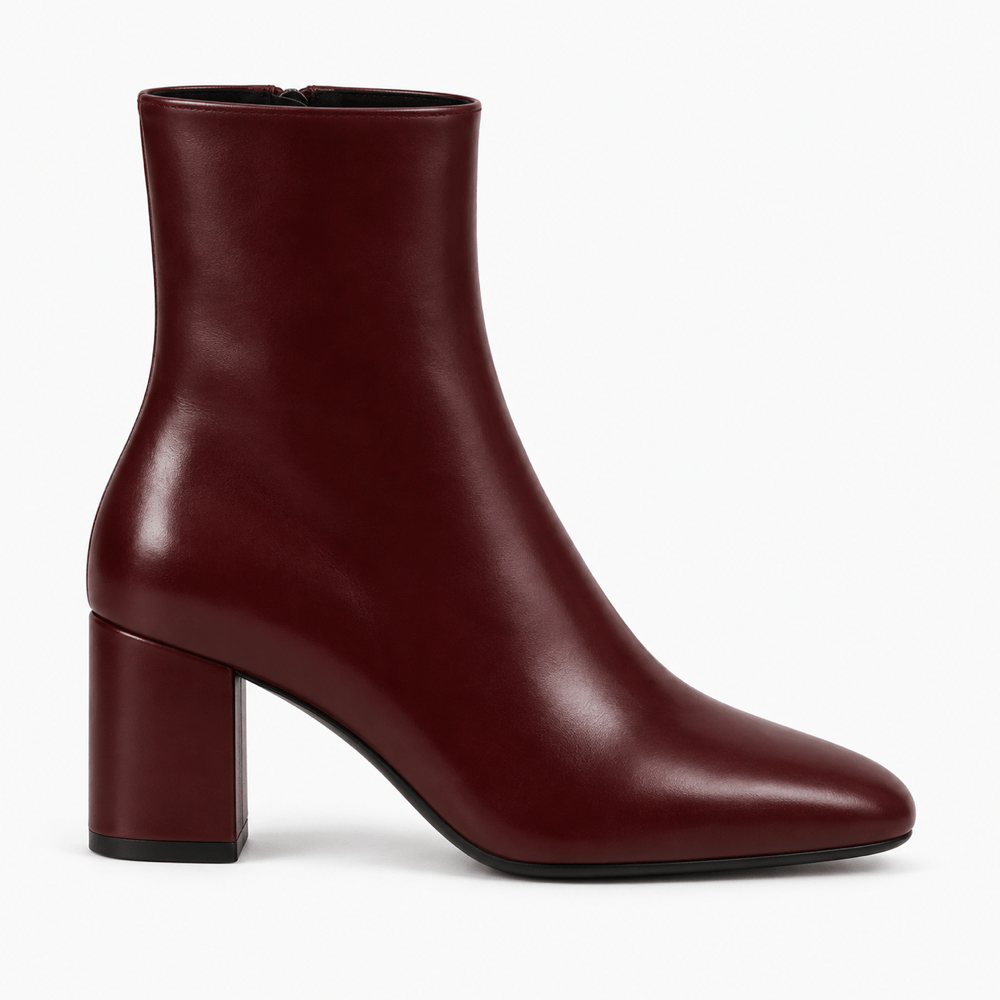 Women's Burgundy Leather Heeled Ankle Boots