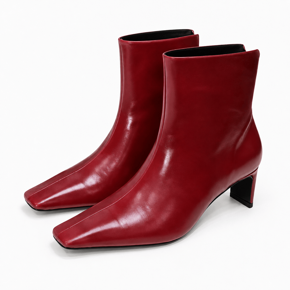 Women's Burgundy Leather Heeled Boots