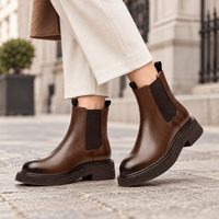 Women's Camel Flat Leather Boots