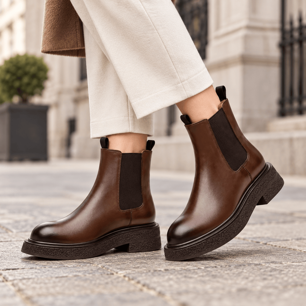 Women's Camel Flat Leather Boots