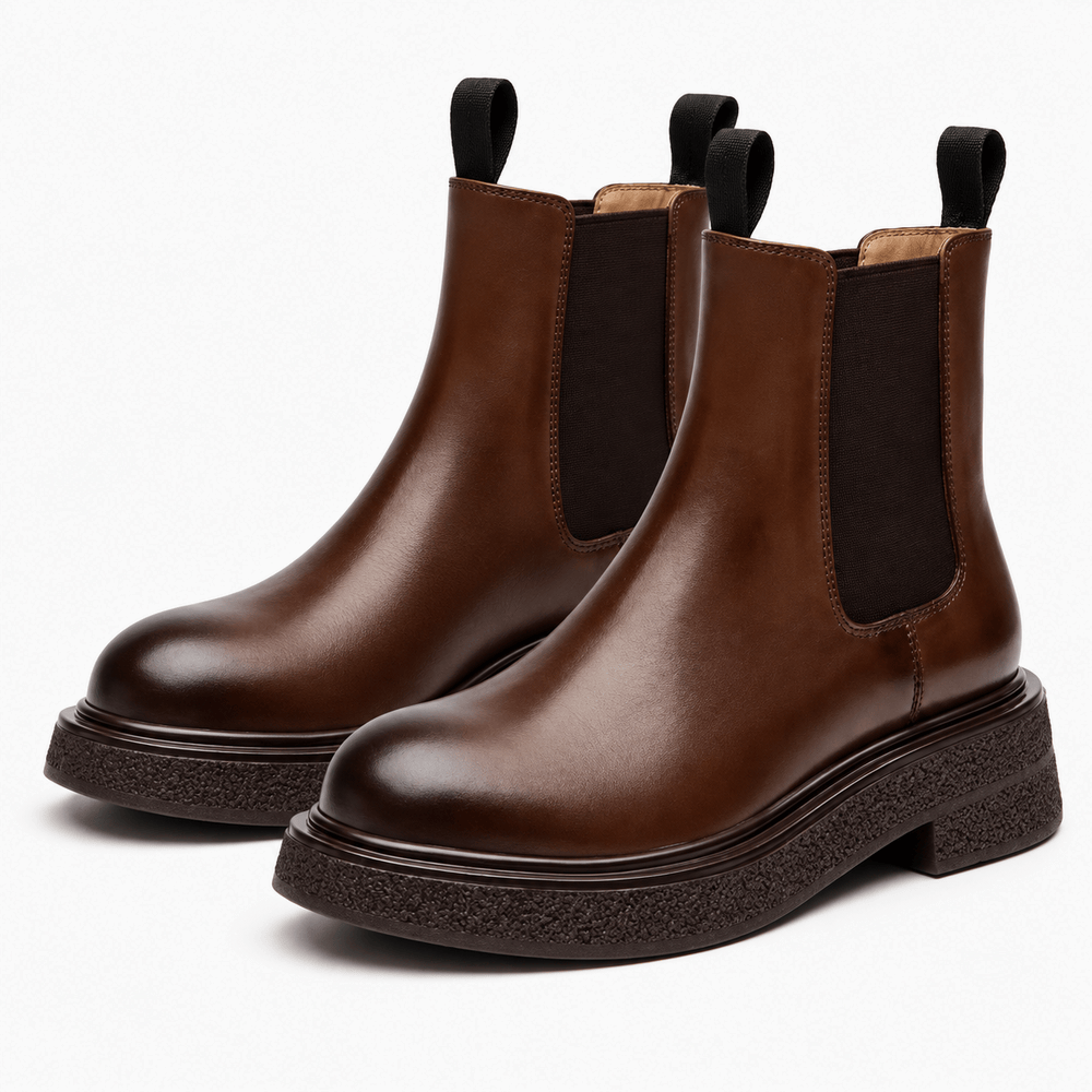 Women's Camel Flat Leather Boots