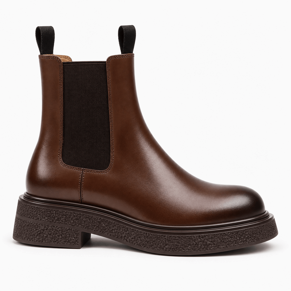 Women's Camel Flat Leather Boots