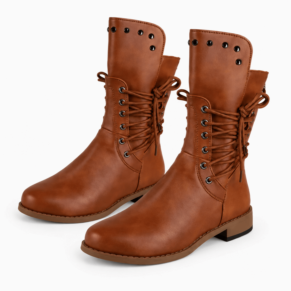 Women's Flat Leather Lace-Up Ankle Boots