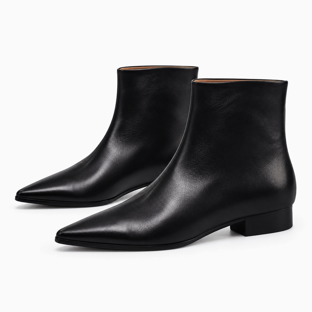 Women's Flat Pointed-Toe Leather Boots