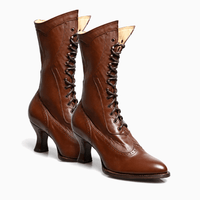 Women's Leather Heeled Lace-Up Boots