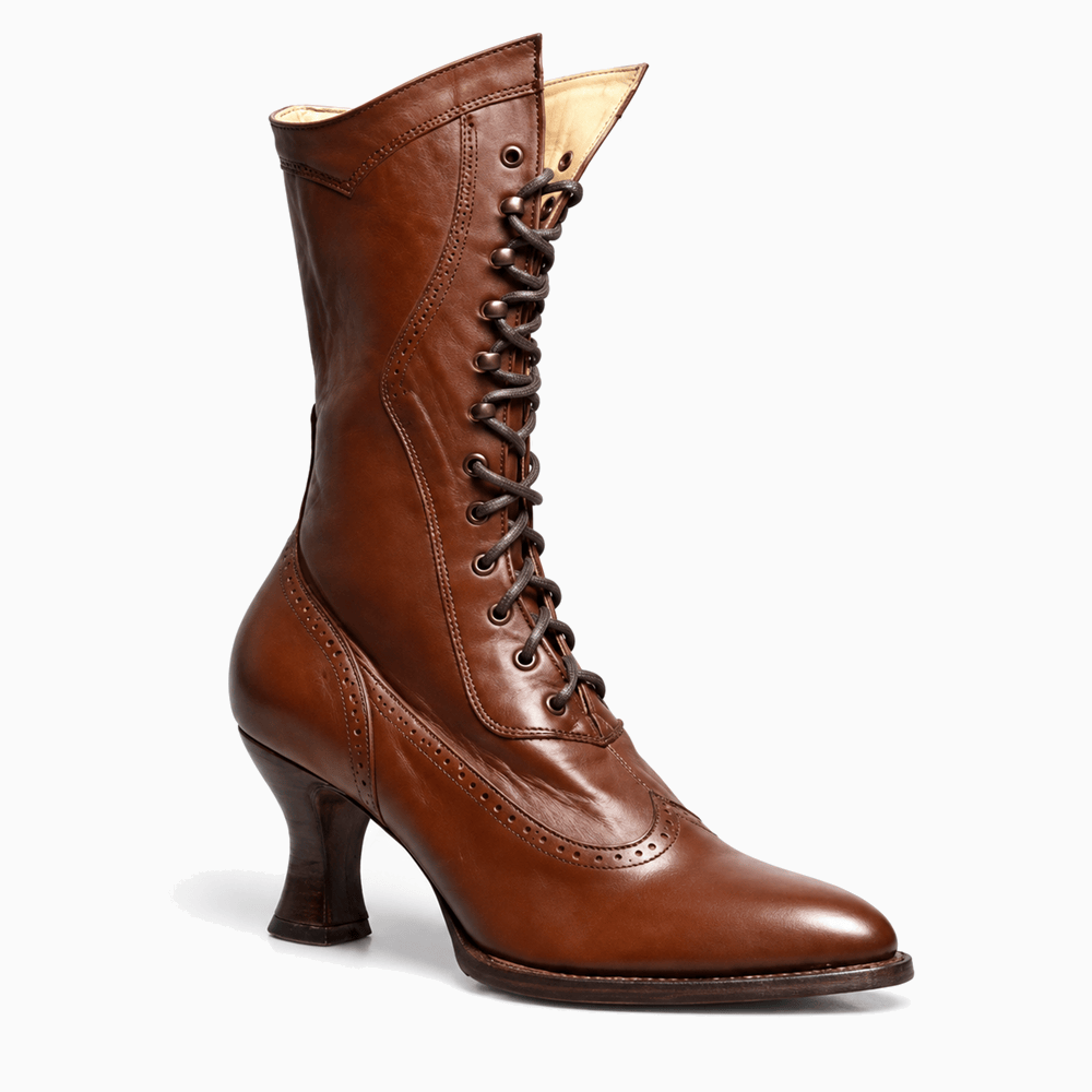 Women's Leather Heeled Lace-Up Boots