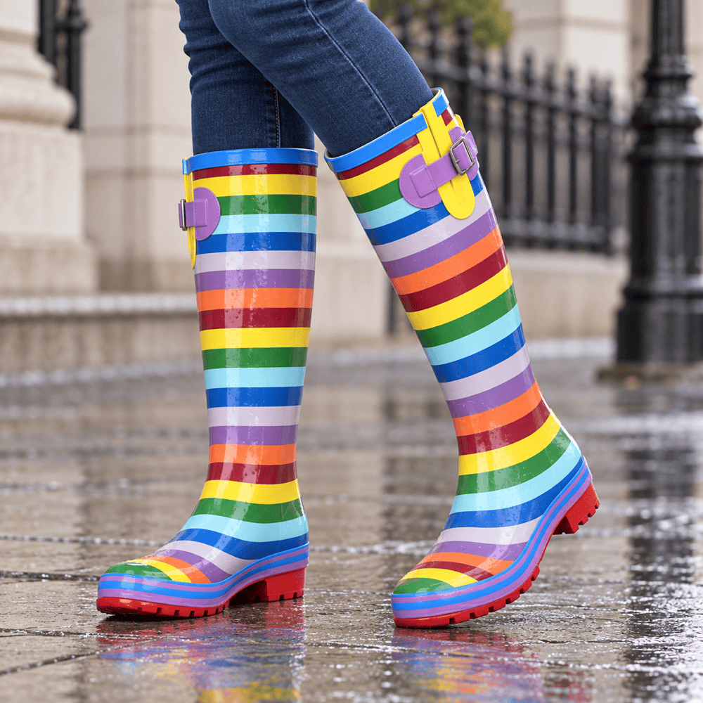 Women's Multicolour Rubber Rain Boots