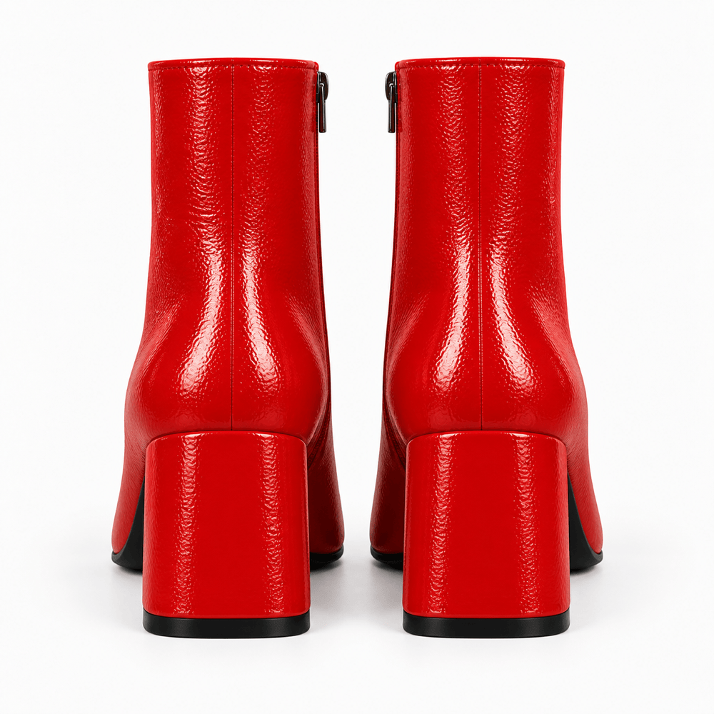 Women's Red Leather Ankle Boots