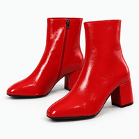 Women's Red Leather Ankle Boots
