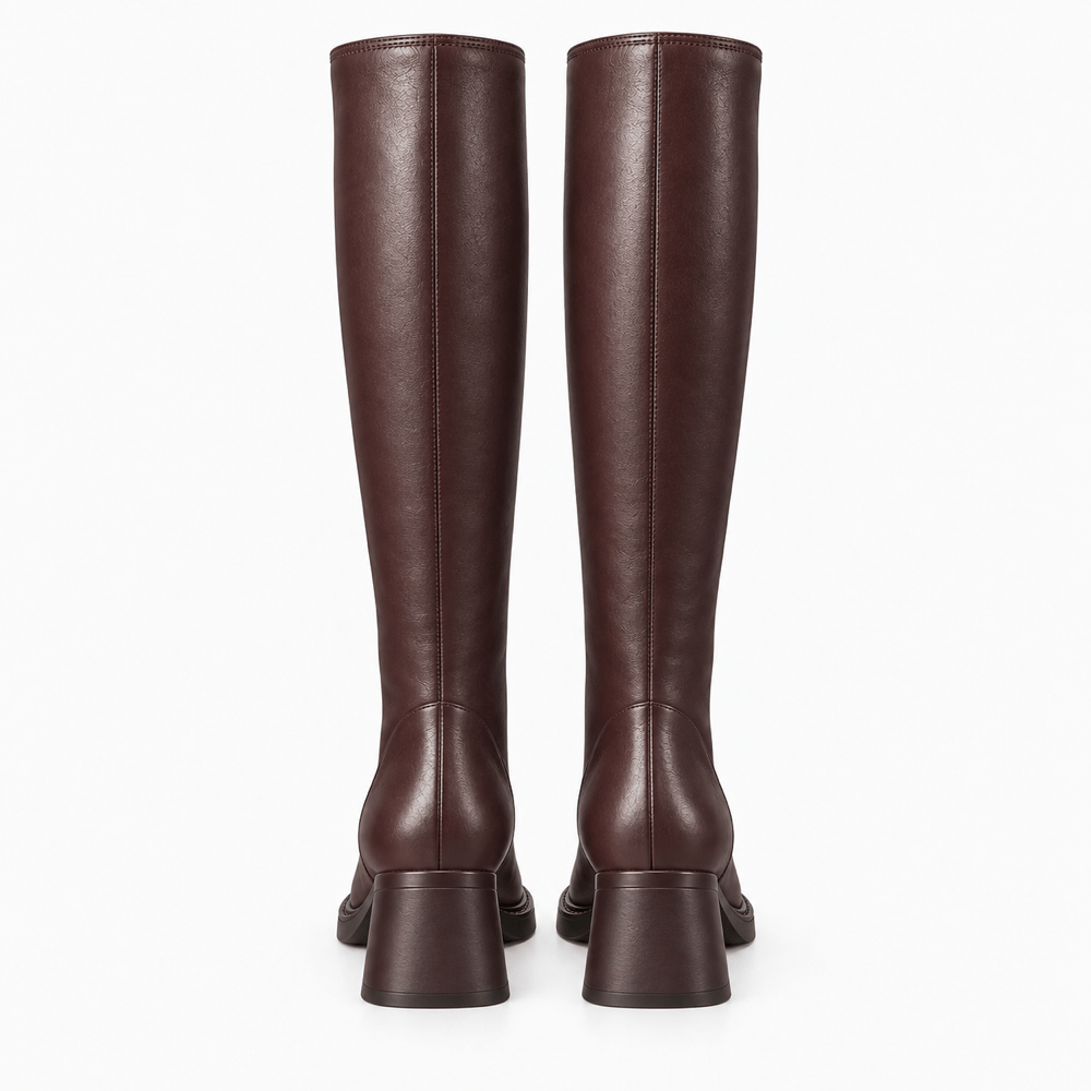 Women's Tall Brown Leather Heeled Boots