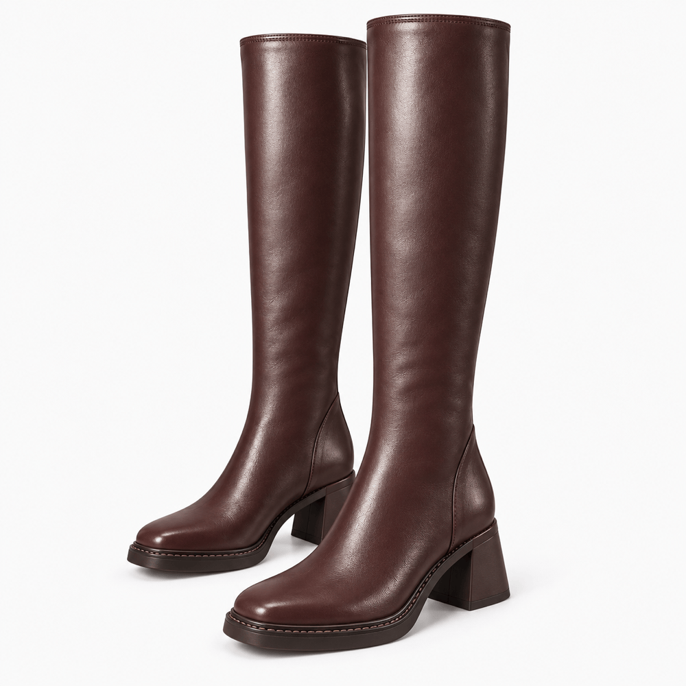 Women's Tall Brown Leather Heeled Boots