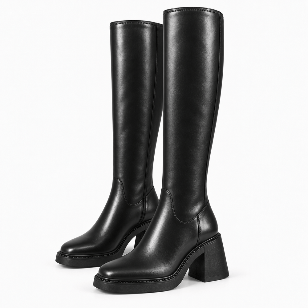 Women's Tall Leather Block-Heeled Boots