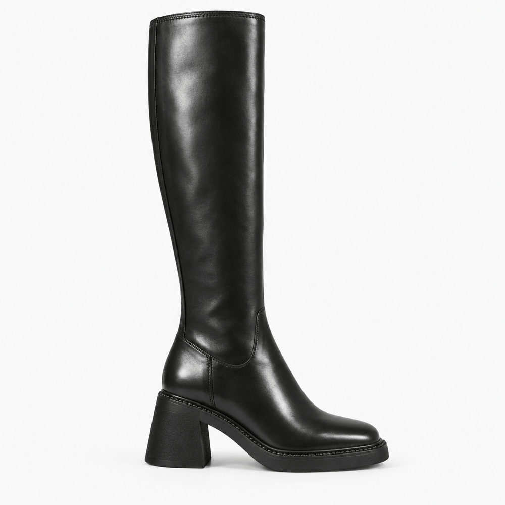 Women's Tall Leather Block-Heeled Boots