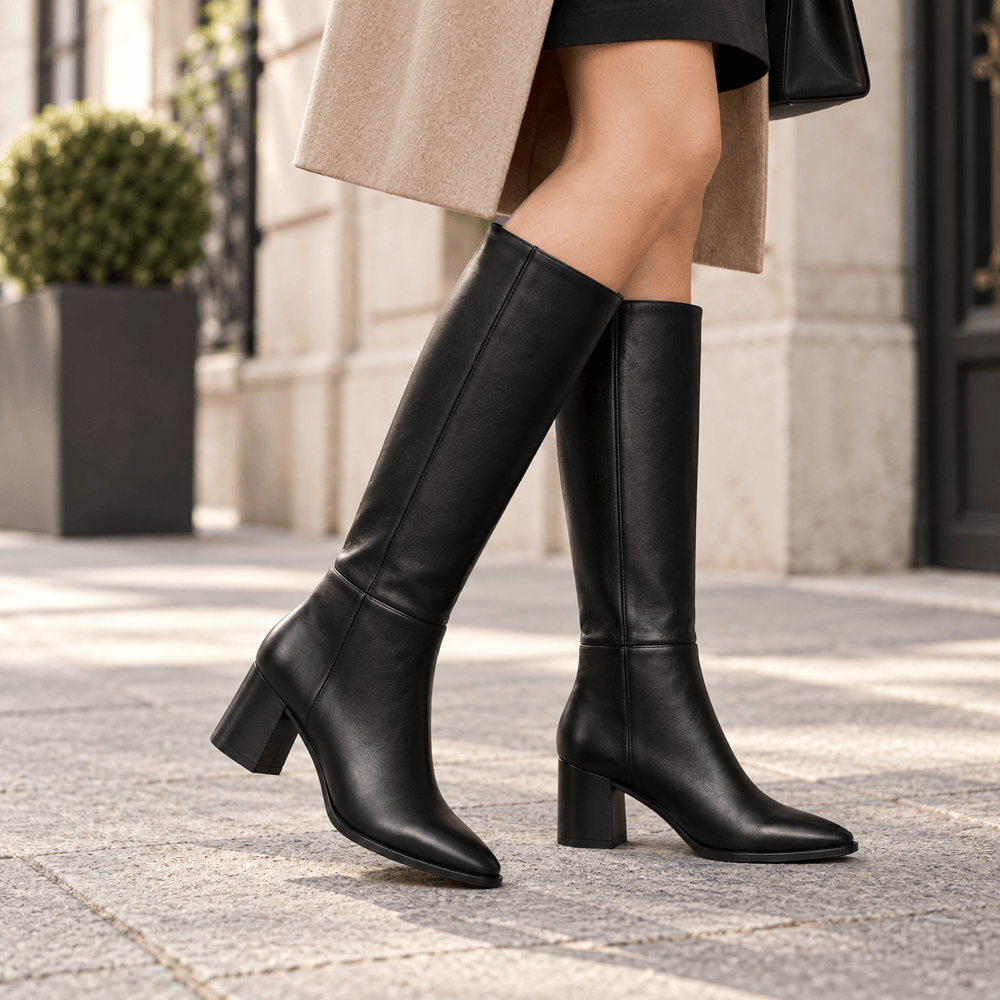 Women's Tall Leather Low-Heeled Boots