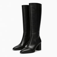 Women's Tall Leather Low-Heeled Boots