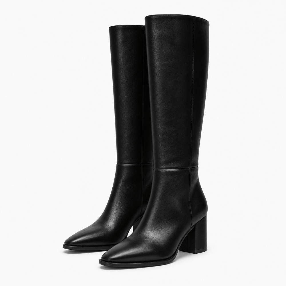 Women's Tall Leather Low-Heeled Boots