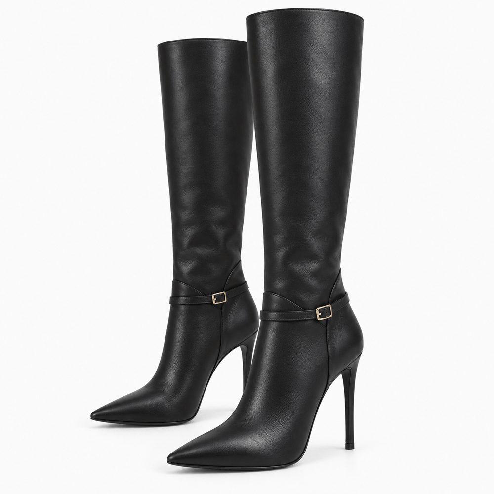 Women's Tall Leather Stiletto-Heeled Boots