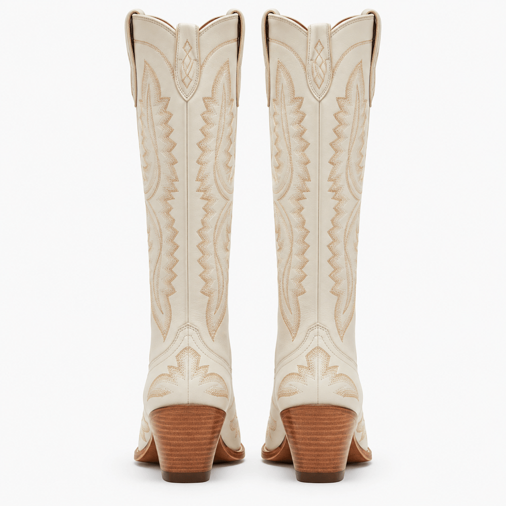 Women's White Leather Western Boots
