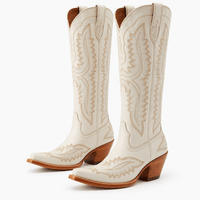 Women's White Leather Western Boots