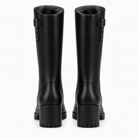 Women's Winter Black Leather Heeled Boots