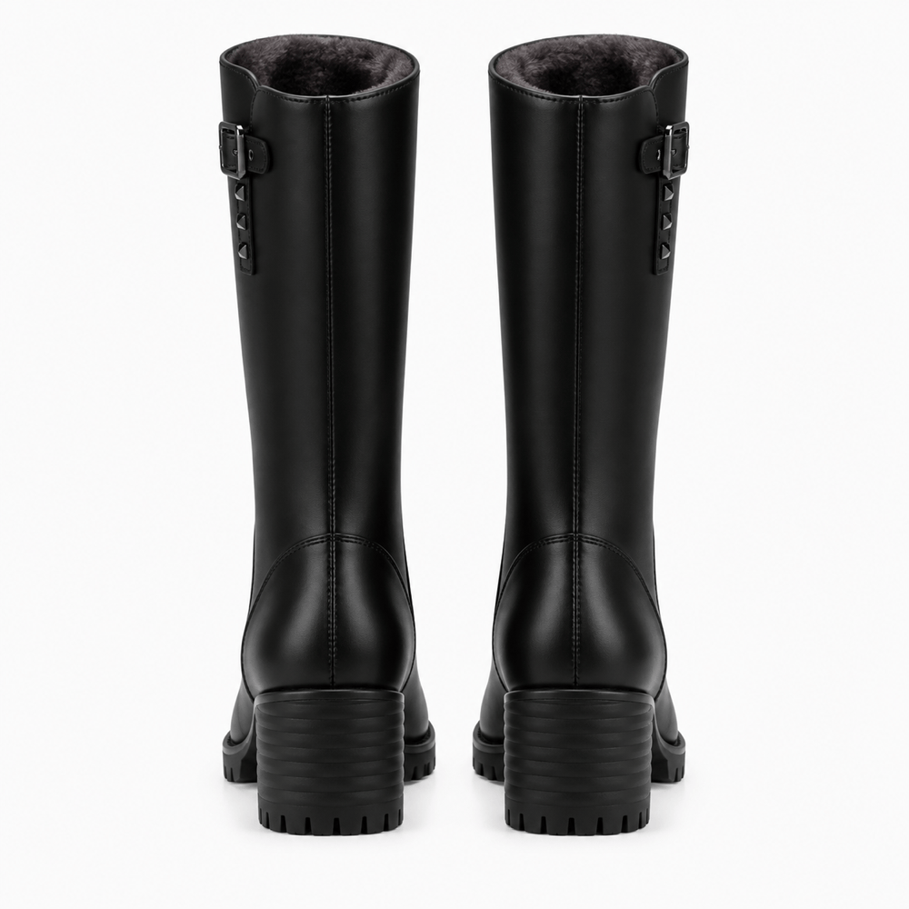 Women's Winter Black Leather Heeled Boots