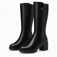 Women's Winter Black Leather Heeled Boots