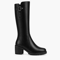 Women's Winter Black Leather Heeled Boots